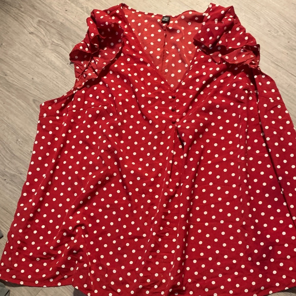 SHEIN Red and White Polka Dot Top